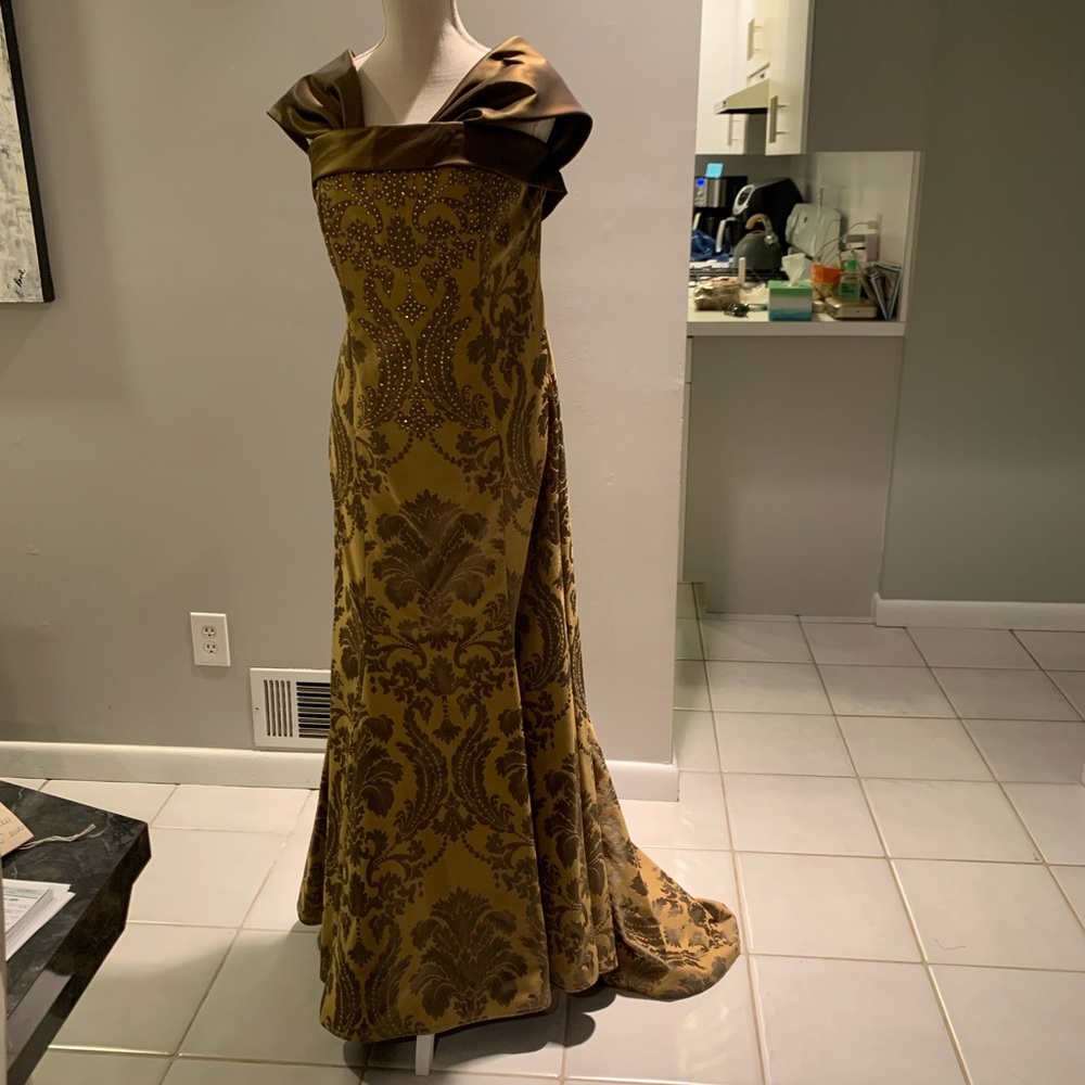 Custom made Illiana olive green and topaz dress with  Swarovski crystals